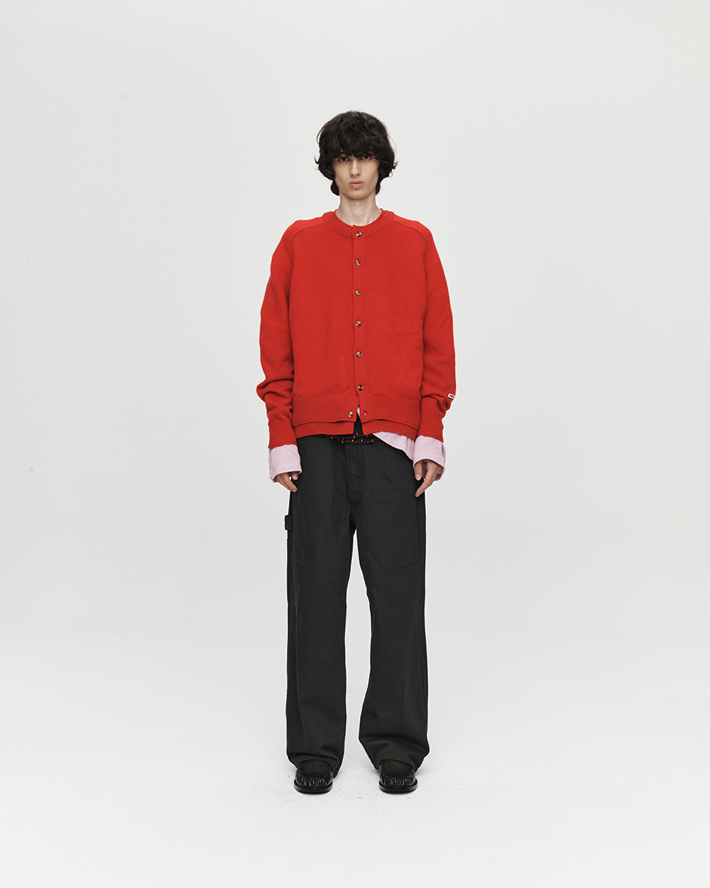 MUSINSA公式 | HEUTE DOUBLE RIB CROP KNIT CARDIGAN (RED)