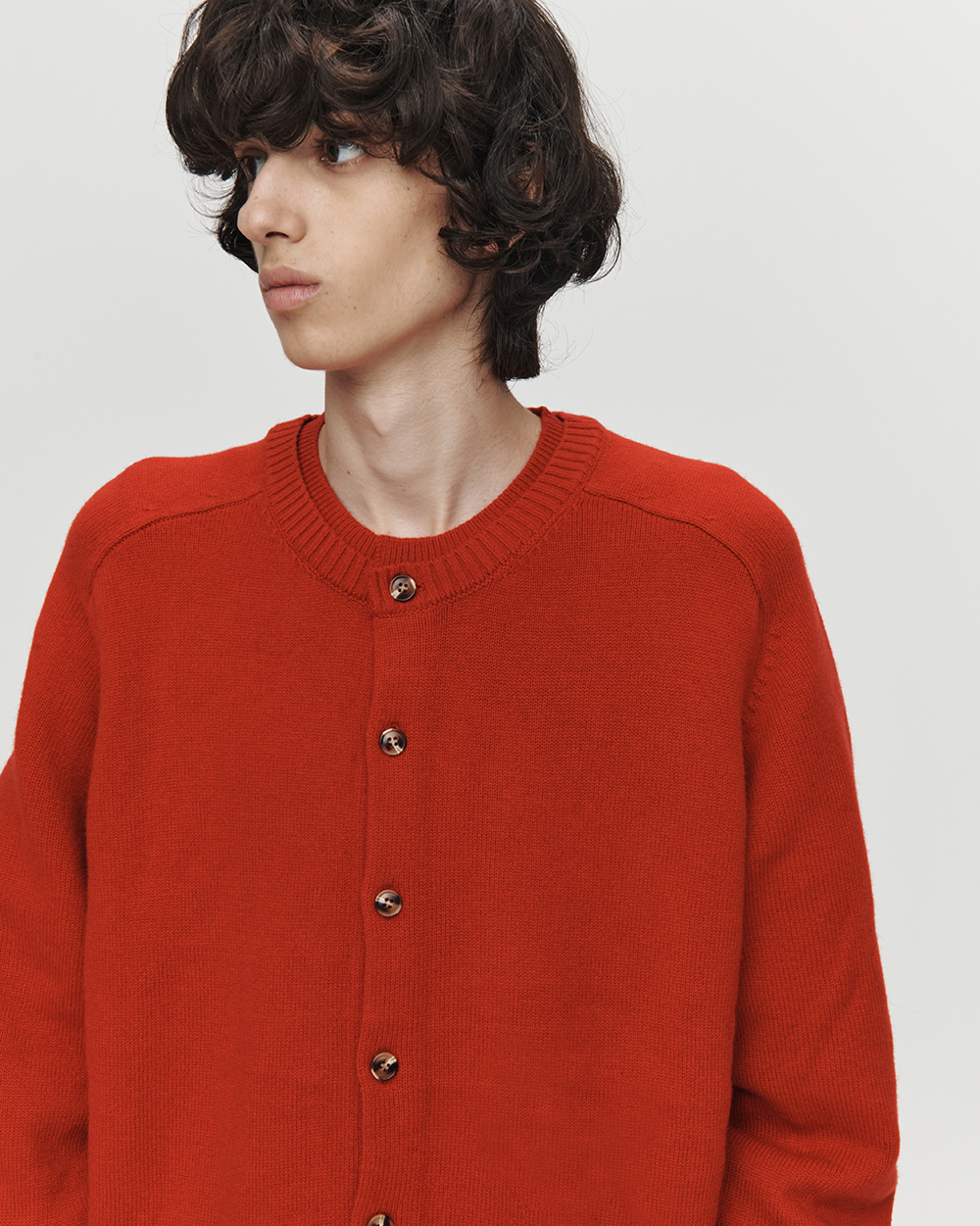 MUSINSA公式 | HEUTE DOUBLE RIB CROP KNIT CARDIGAN (RED)